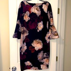 Calvin Klein floral dress with bell sleeve detail